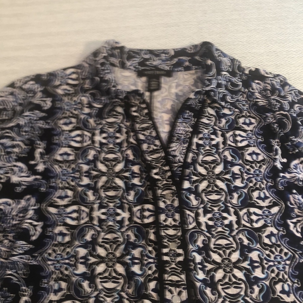 WHITE HOUSE BLACK MARKET TUNIC/DRESS XL Pit to Pit 22 1/2" Blues Blacks Preworn - Picture 13 of 15